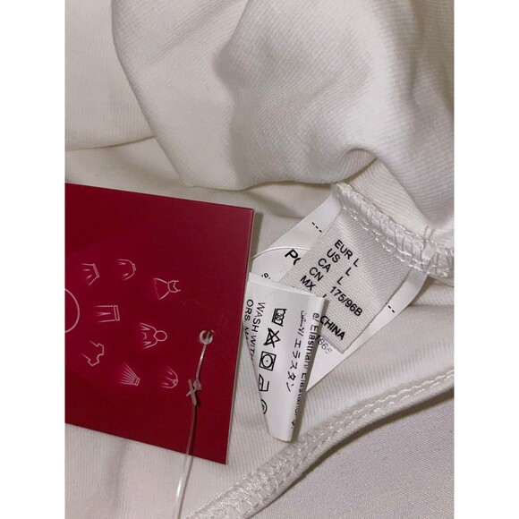 White Square Neck 3/4 Sleeve Snap Closure Bodysuit Women Size L Casual Basic - Picture 6 of 7